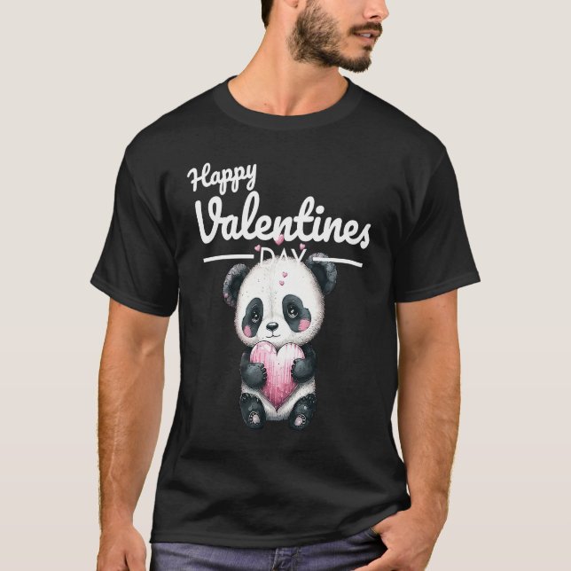 Camiseta Cute Animal Heart Panda  Happy Valentine Day  9 (Frente)