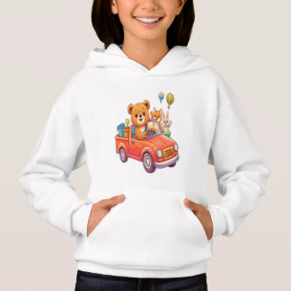 Camiseta Cute Animals in a Red Truck: Bear, Fox, and Bunny