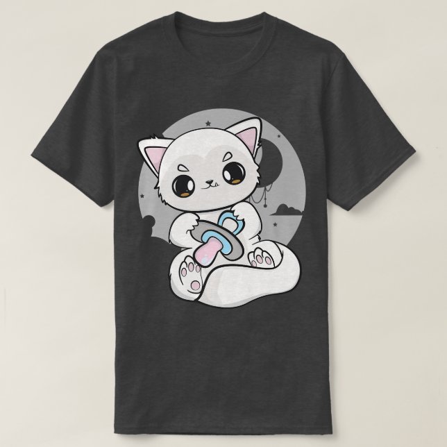 Camiseta Cute Anime Arctic Fox With Soother And Kawaii Moon (Frente do Design)