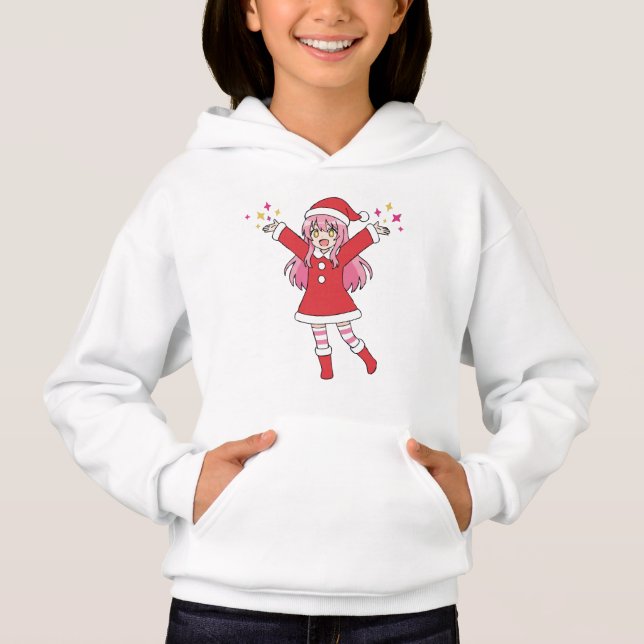 Camiseta Cute Anime Christmas Girl Hoodie - Kawaii Santa Ou (Frente)