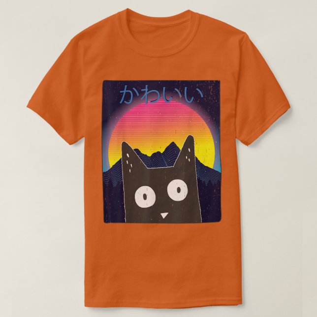Camiseta Cute Anime Retro Kitten Neko Synthwave Japan 80s M (Frente do Design)