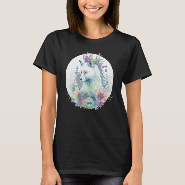 Camiseta Cute Arctic Fox Flower Crown Animal (Frente)