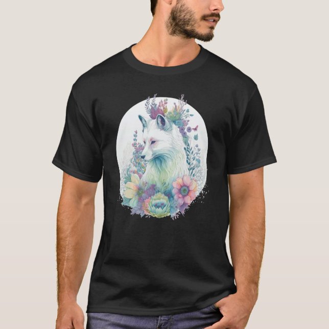 Camiseta Cute Arctic Fox Flower Crown Animal (Frente)