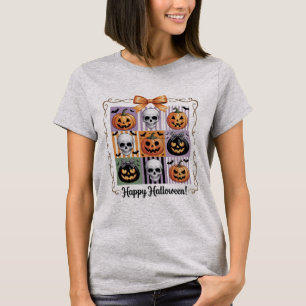Camiseta Cute Assustador Coquette Halloween Abóbora e Cavei