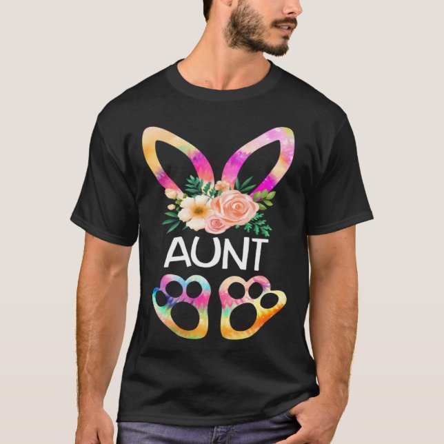 Camiseta Cute Aunt Bunny Tie Dye Print  Family Easter Day A (Frente)