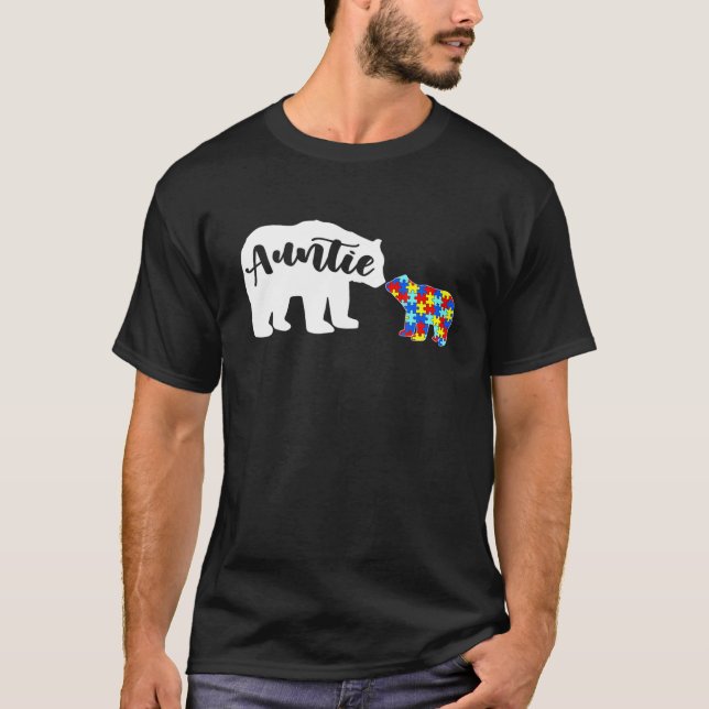 Camiseta Cute Autism Awareness Auntie Bear Family Autistic (Frente)