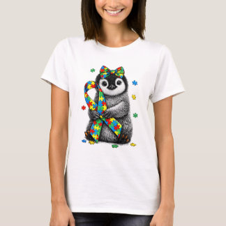 Camiseta Cute Autism Awareness Penguin Puzzle Ribbon April 