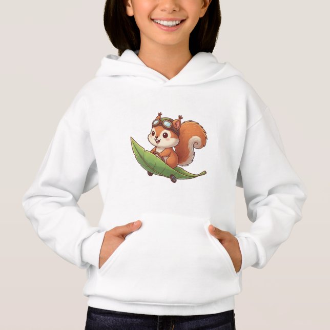 Camiseta Cute Aviator Squirrel Riding Leaf Skateboard Art (Frente)