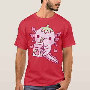 Camiseta Cute Axolotl ama leite de morango Bebendo
