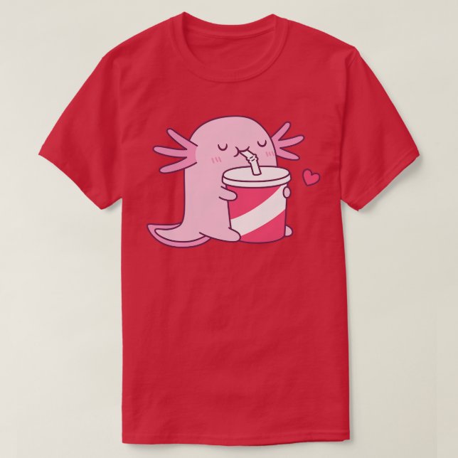 Camiseta Cute Axolotl ama soda Bebendo (Frente do Design)