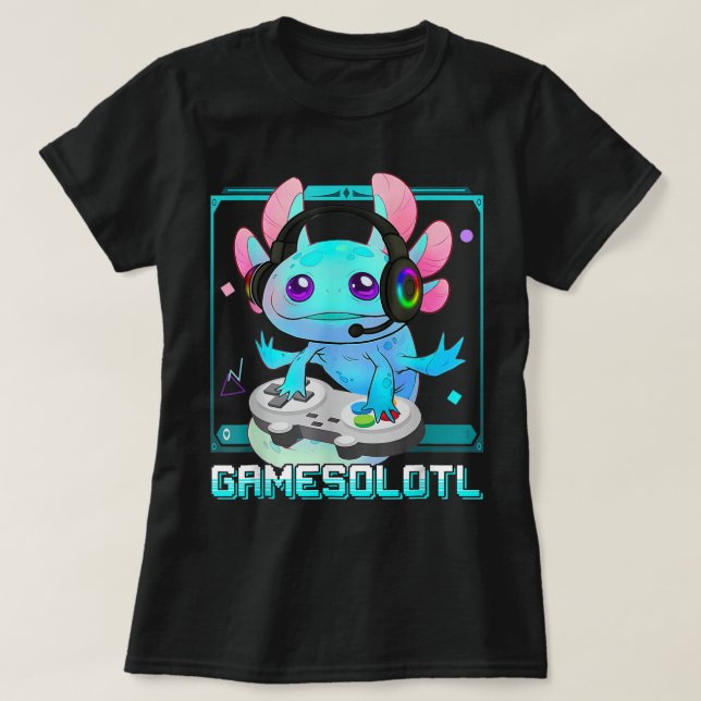 Camiseta Cute Axolotl Lover Gamesalotl Gaming Axolotl Kids (Frente do Design)