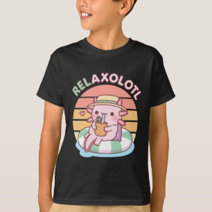 Camiseta Cute Axolotl Relaxa Em Boia De Piscina Relaxolotl