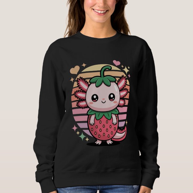 Camiseta Cute Axolotl Strawberry Kawaii Pastel Retro Sunset (Frente)