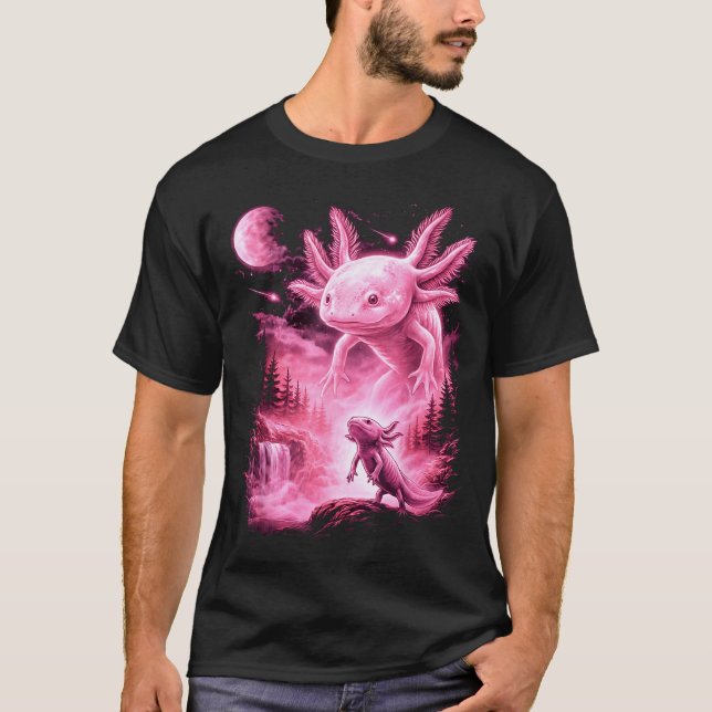 Camiseta Cute axolotl uivando para a lua meme místico (Frente)