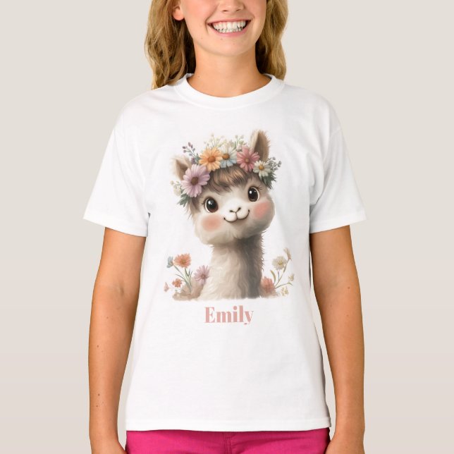 Camiseta Cute Baby Alpaca com nome (Frente)