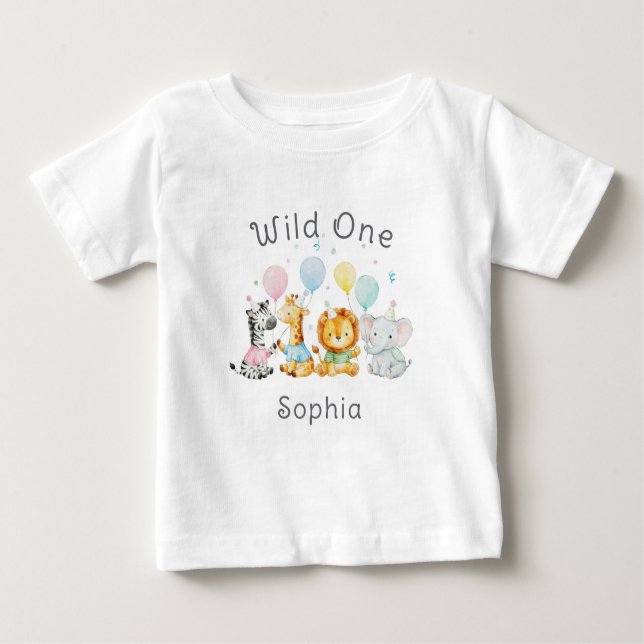 Camiseta Cute Baby Animals Wild One 1st Birthday (Frente)