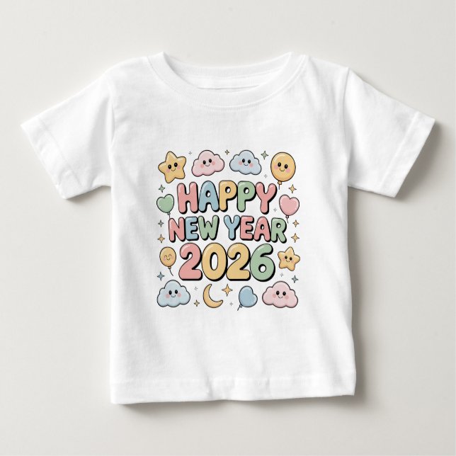 Camiseta Cute Baby Cartoon New Year 2026 Illustration (Frente)
