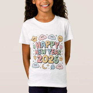 Camiseta Cute Baby Cartoon New Year 2026 Illustration
