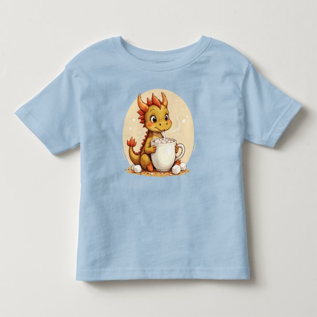 Camiseta Cute Baby Dragon Hot Chocolate Kids Kawaii Cozy De (Frente)