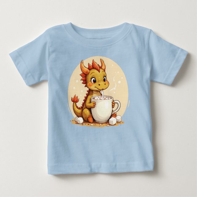 Camiseta Cute Baby Dragon Hot Chocolate Kids Kawaii Cozy De (Frente)