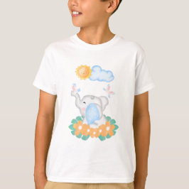 Camiseta Cute Baby Elephant with orange flowers
