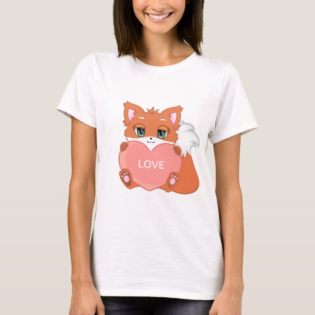 Camiseta Cute Baby Fox com Coração (Frente)