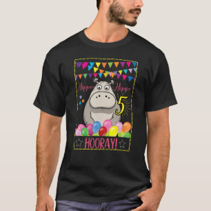 Camiseta Cute Baby Hippo 5 Birthday Animal Hippopotamus