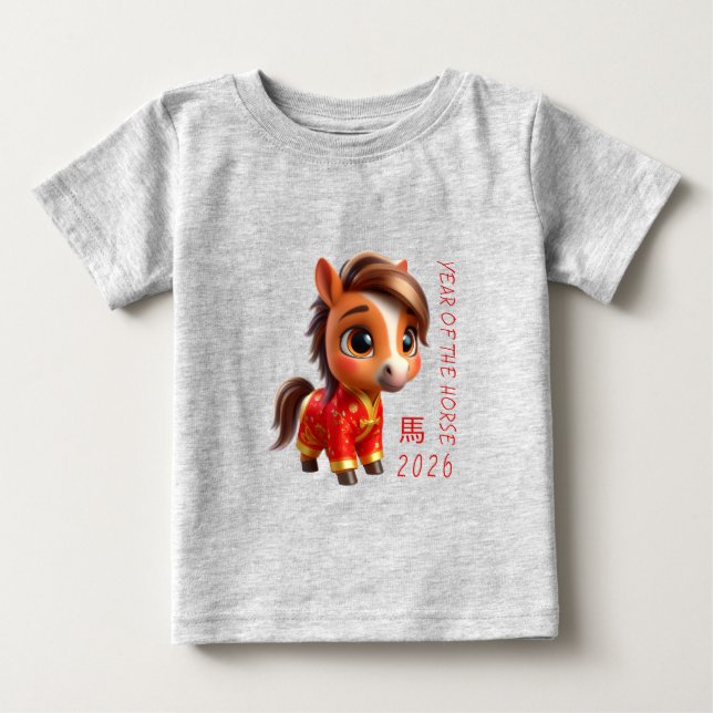 Camiseta Cute Baby Horse Chinese New Year 2026 Baby T (Frente)