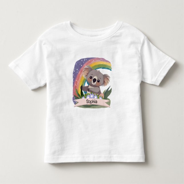 Camiseta Cute Baby Koala Rainbow Nome Personalizado (Frente)
