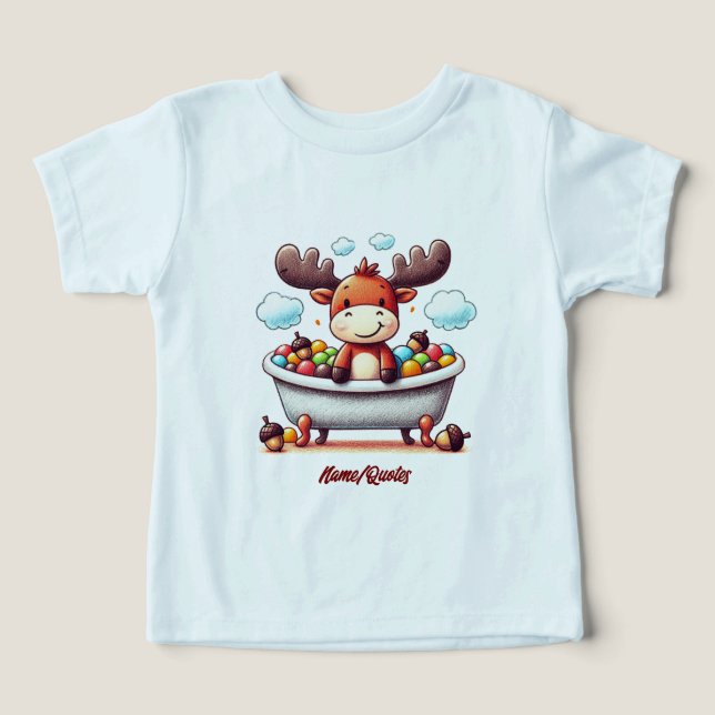 Camiseta Cute Baby Moose Bath Time Cartoon Illustration (Design frontal)