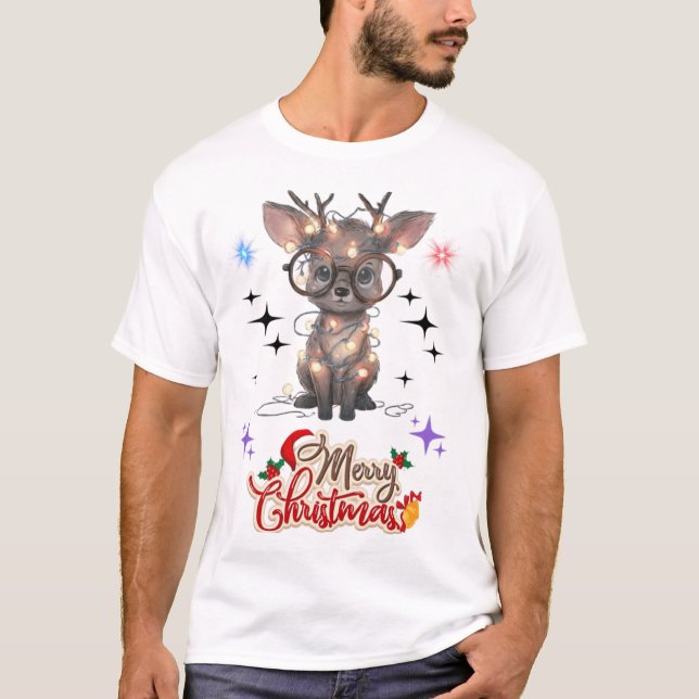 Camiseta Cute Baby Reindeer Wishing You a Merry Christmas! (Frente)