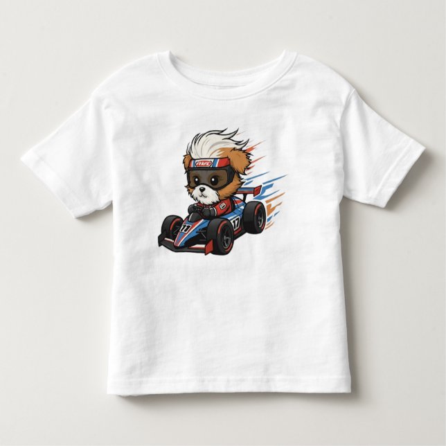 Camiseta Cute Baby Shih Tzu Race Car Driver (Frente)