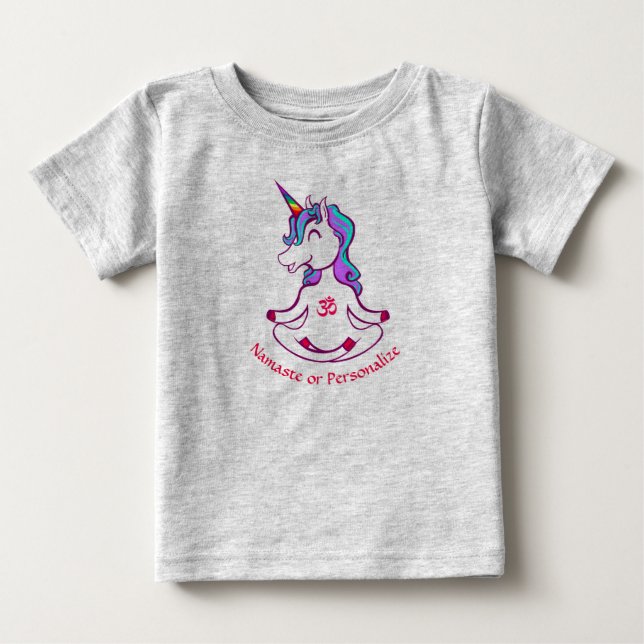 Camiseta Cute Baby Unicorn Zen Yoga Meditação Namaste (Frente)