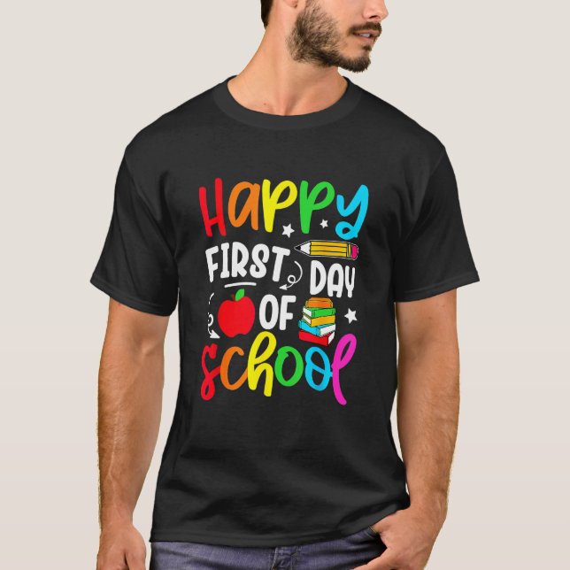 Camiseta Cute Back To School Happy First Day Of School Teac (Frente)