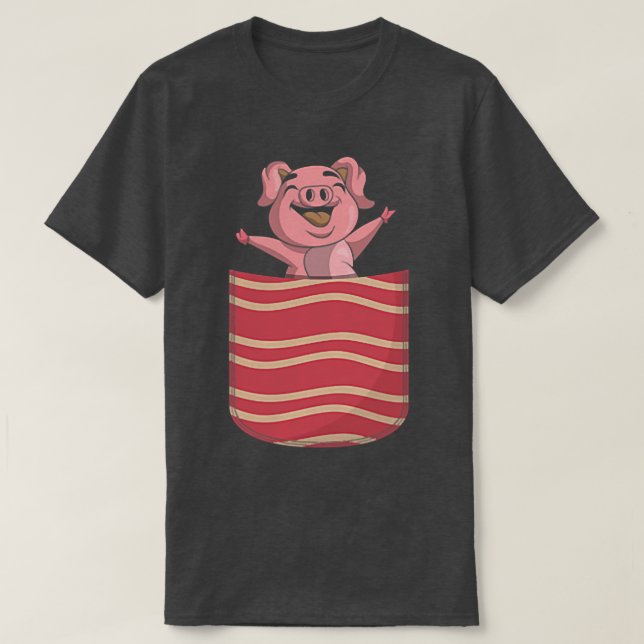 Camiseta Cute Bacon Lover Funny Pig Pork Pocket Bacon 631 (Frente do Design)