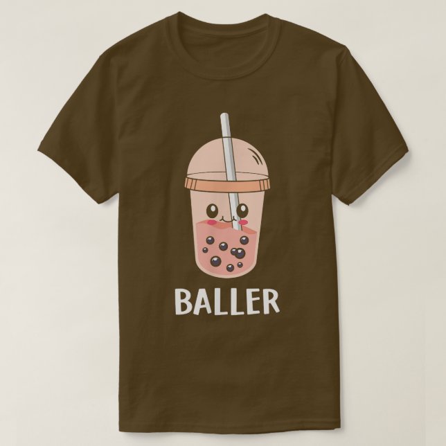 Camiseta Cute Baller Boba Tea Bubble Tea Anime Kawaii Neko  (Frente do Design)
