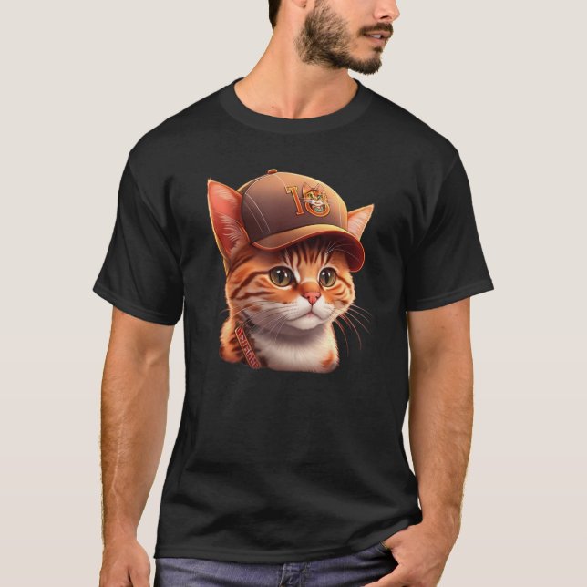 Camiseta Cute Baseball Cap Wearing Cat (Frente)