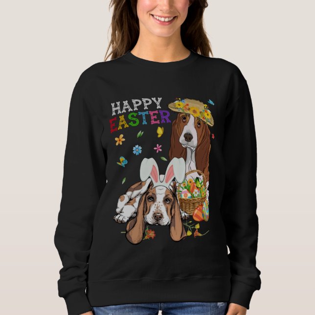 Camiseta Cute Basset Hound Dogs Easter Egg Basket Happy Eas (Frente)