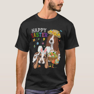 Camiseta Cute Basset Hound Dogs Easter Egg Basket Happy Eas