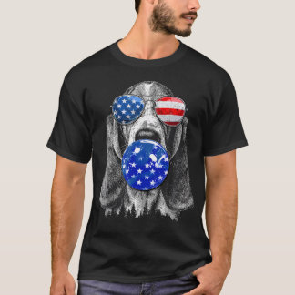 Camiseta Cute Basset Hound Usando Óculos de Sol da Bandeira