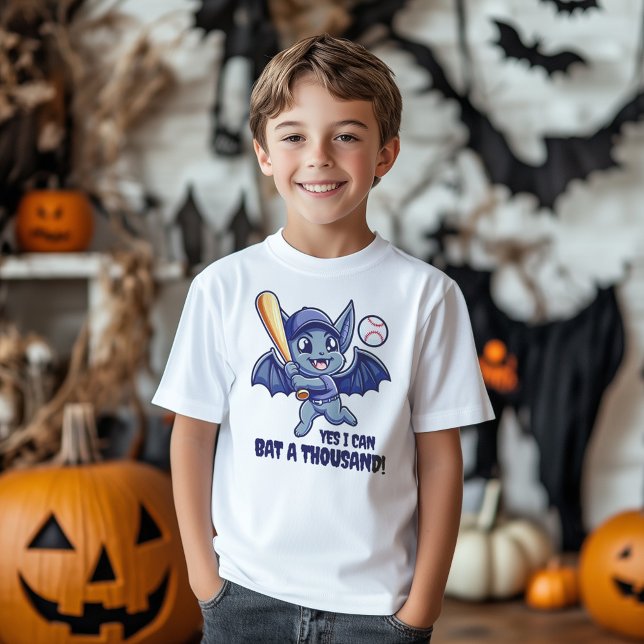 Camiseta Cute Bat Engraçado, sim, eu posso bater mil! (Yes I Can Bat a Thousand Halloween Kids' Shirt Cover Photo)