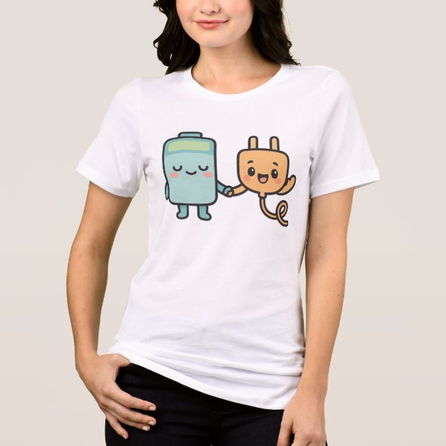 Camiseta Cute Battery and Plug Characters (Frente)