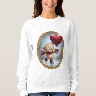 Camiseta Cute Bear Holding Heart Balloon in Snowy Sky – Ado