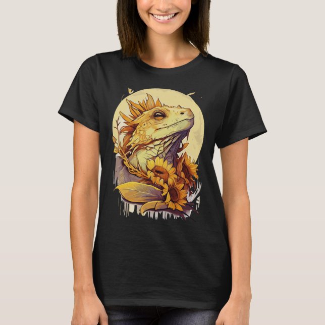 Camiseta Cute Bearded Dragon Sunflower Reptile Lizard (Frente)