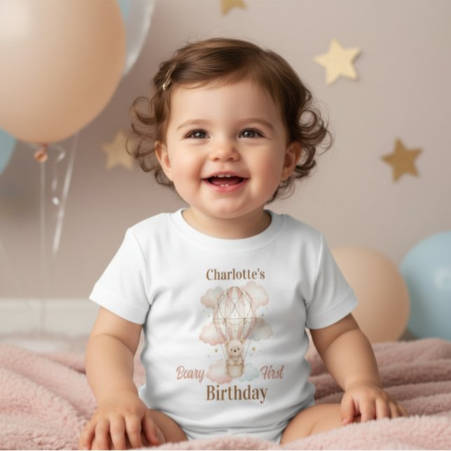 Camiseta Cute Beary First Girl Birthday  (Criador carregado)