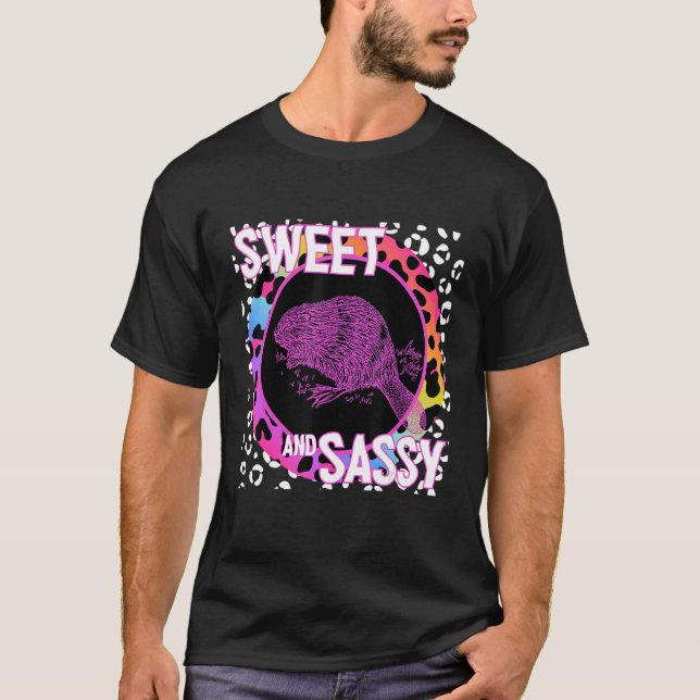 Camiseta Cute Beaver 90s Nostalgia Rainbow Leopard Impressã (Frente)