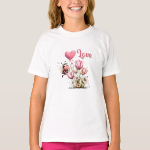 Camiseta Cute Bee Amor Coração Balão Flores da Primavera