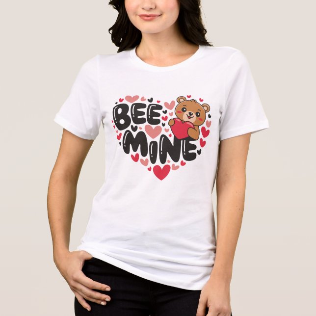 Camiseta Cute Bee Mine Teddy Bear Valentine's Day (Frente)