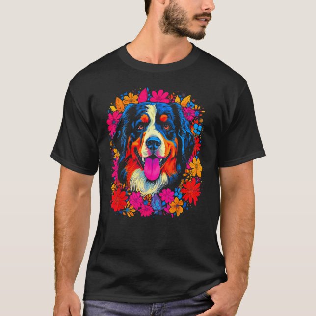 Camiseta Cute Bernese Mountain Dog Flowers (Frente)
