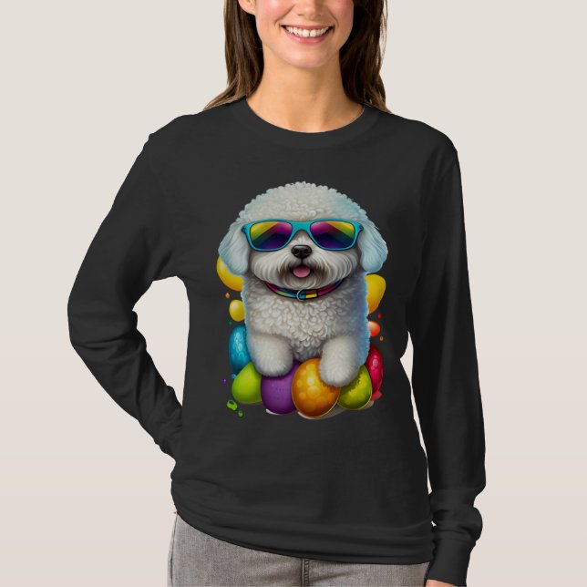 Camiseta Cute Bichon Frise Easter Eggs Dog Costume Womens M (Frente)